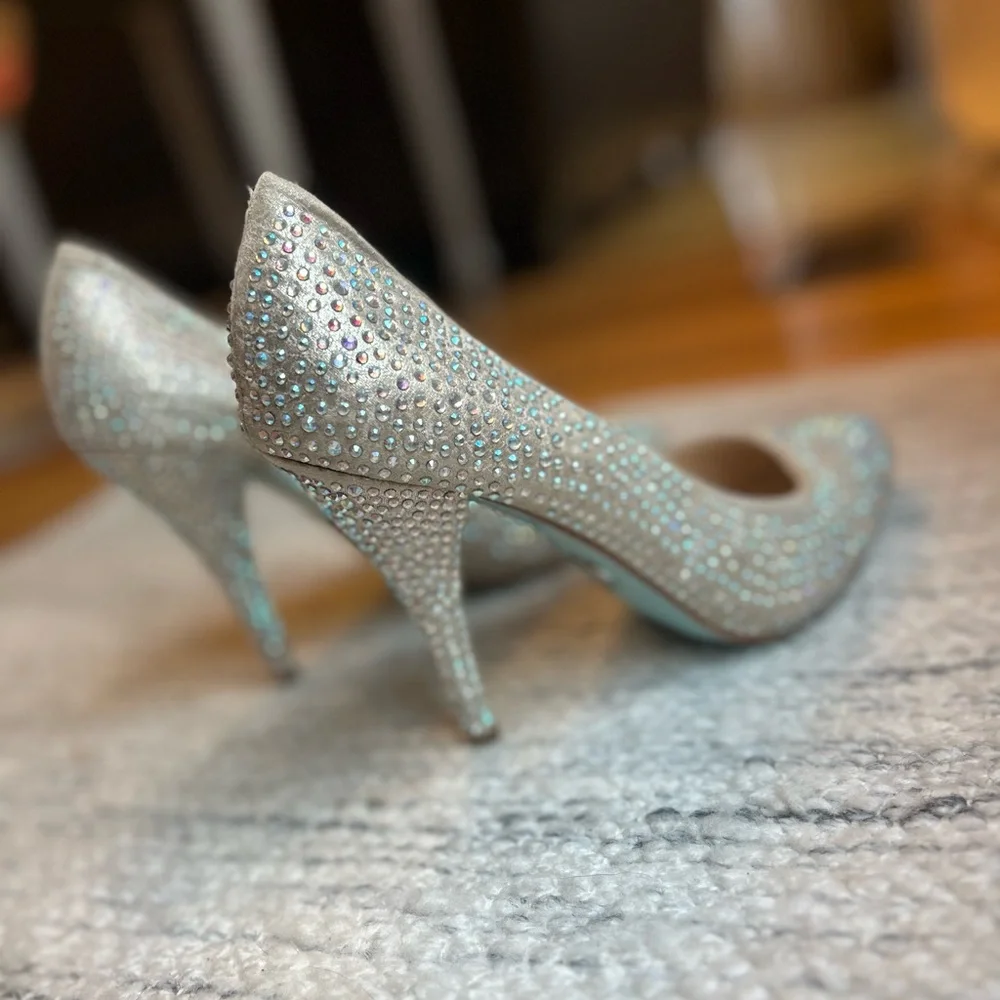 Betsey Johnson Gold Crystal Rhinestone Sparkle Stiletto Pumps Heels Sz 10 Prom⁠
